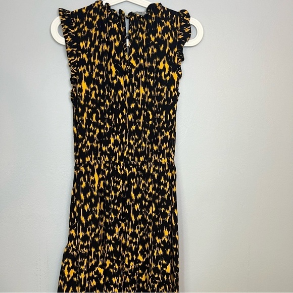 Who What Wear Textured Animal Print Ruffle Dress M 8 10 Black Gold Midi Vacation - Picture 6 of 16